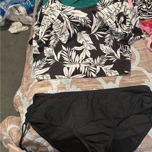 Time and Tru Black and White Leaf Bikini
